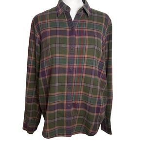 Lauren Ralph Lauren Plaid Flannel Button Down Shirt Green Purple Size M Fair